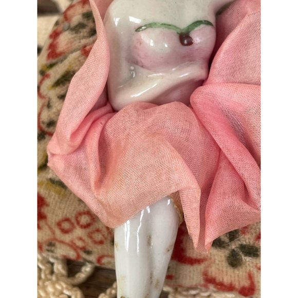 Antique Bathing Beauty Type pincushion Half Doll On Chair Legs out Japan - Picture 8 of 11